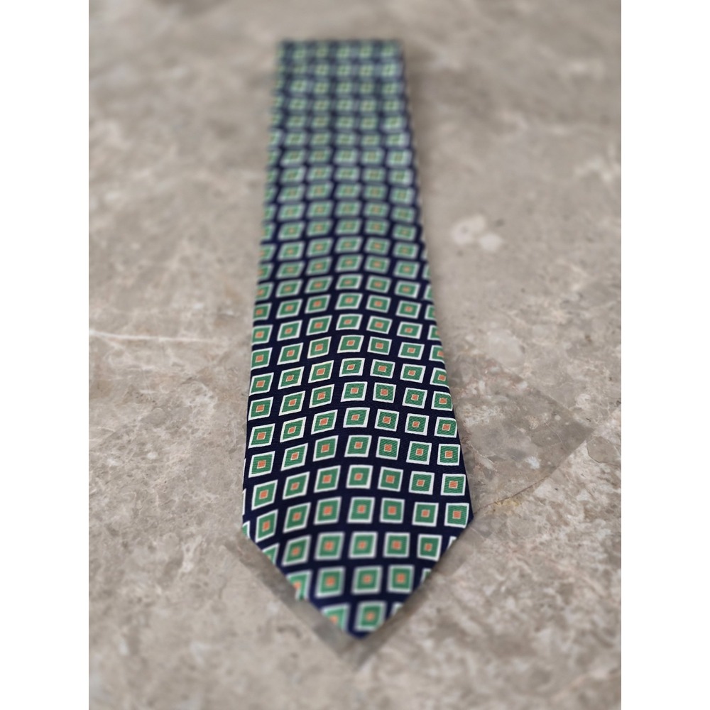 Vintage Chaps Ralph Lauren Men's Silk Tie Blue Green Orange Geometric Print‎
